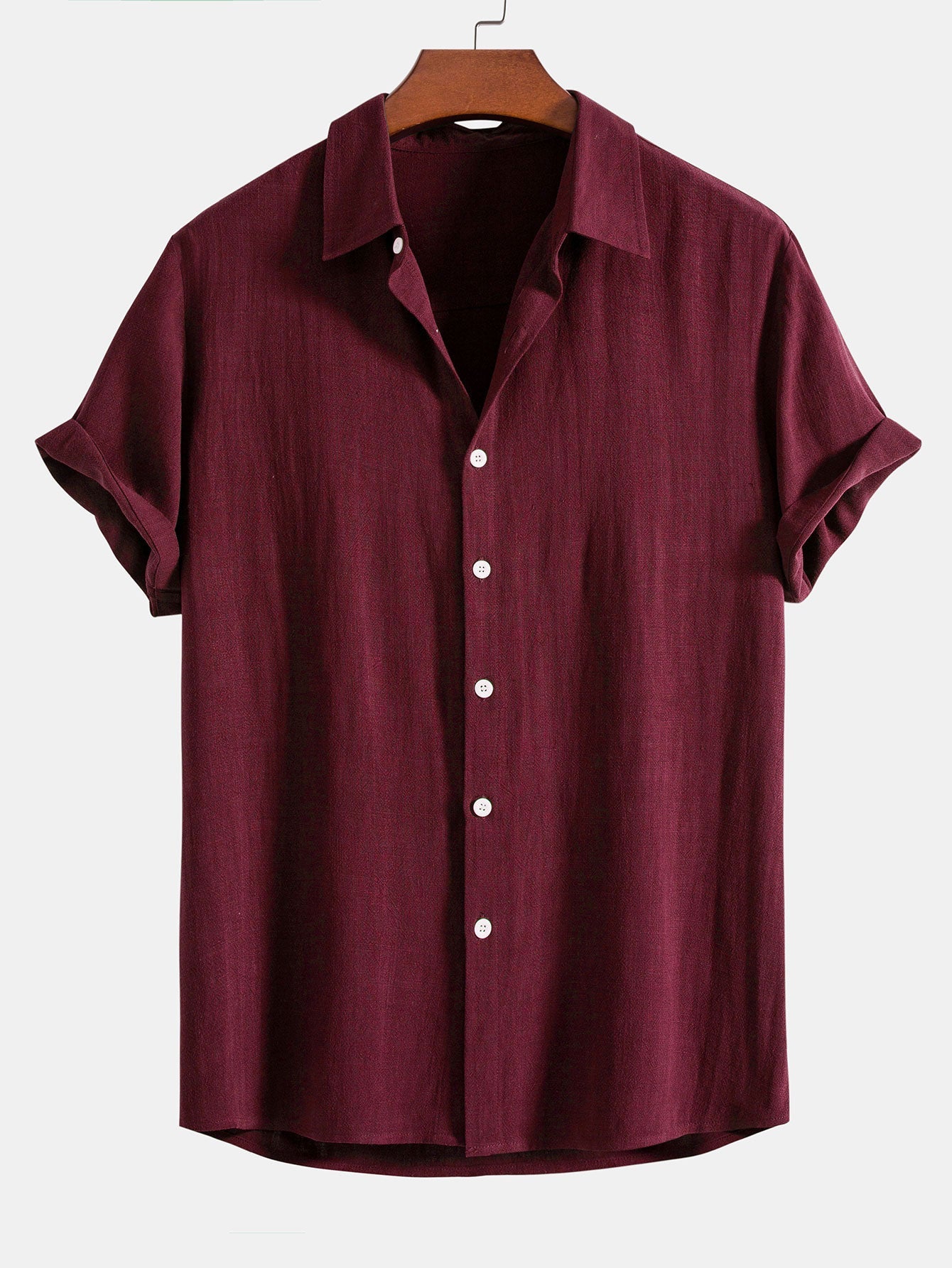 Linen-Rayon Blend Button-Up Shirt with Crinkle Textured 5" Drawstring Shorts