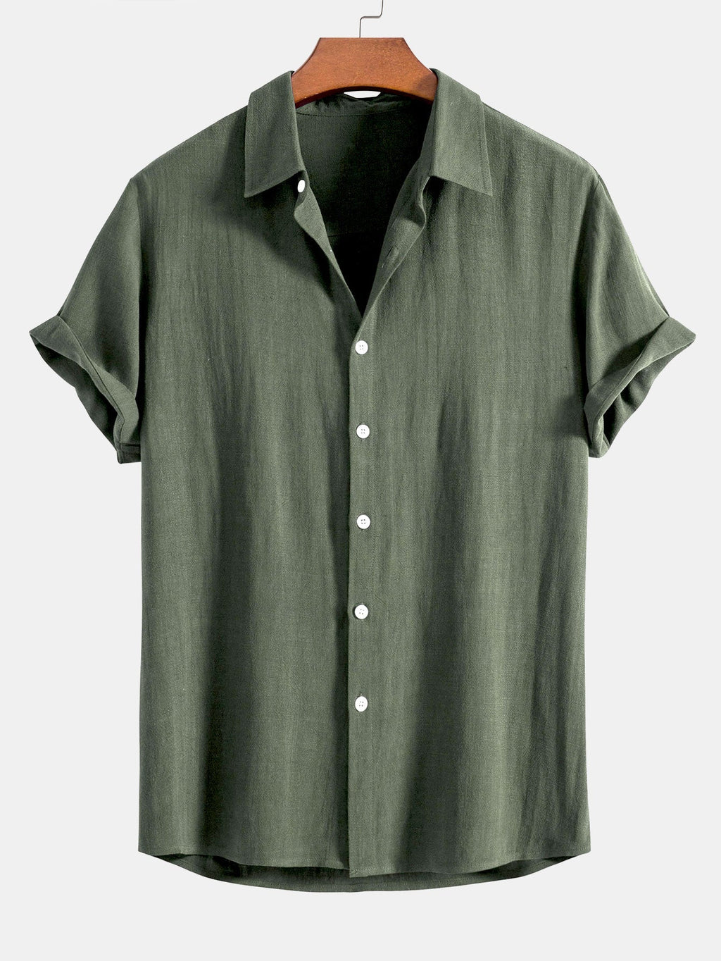 Linen-Rayon Blend Button-Up Shirt with Crinkle Textured 5" Drawstring Shorts