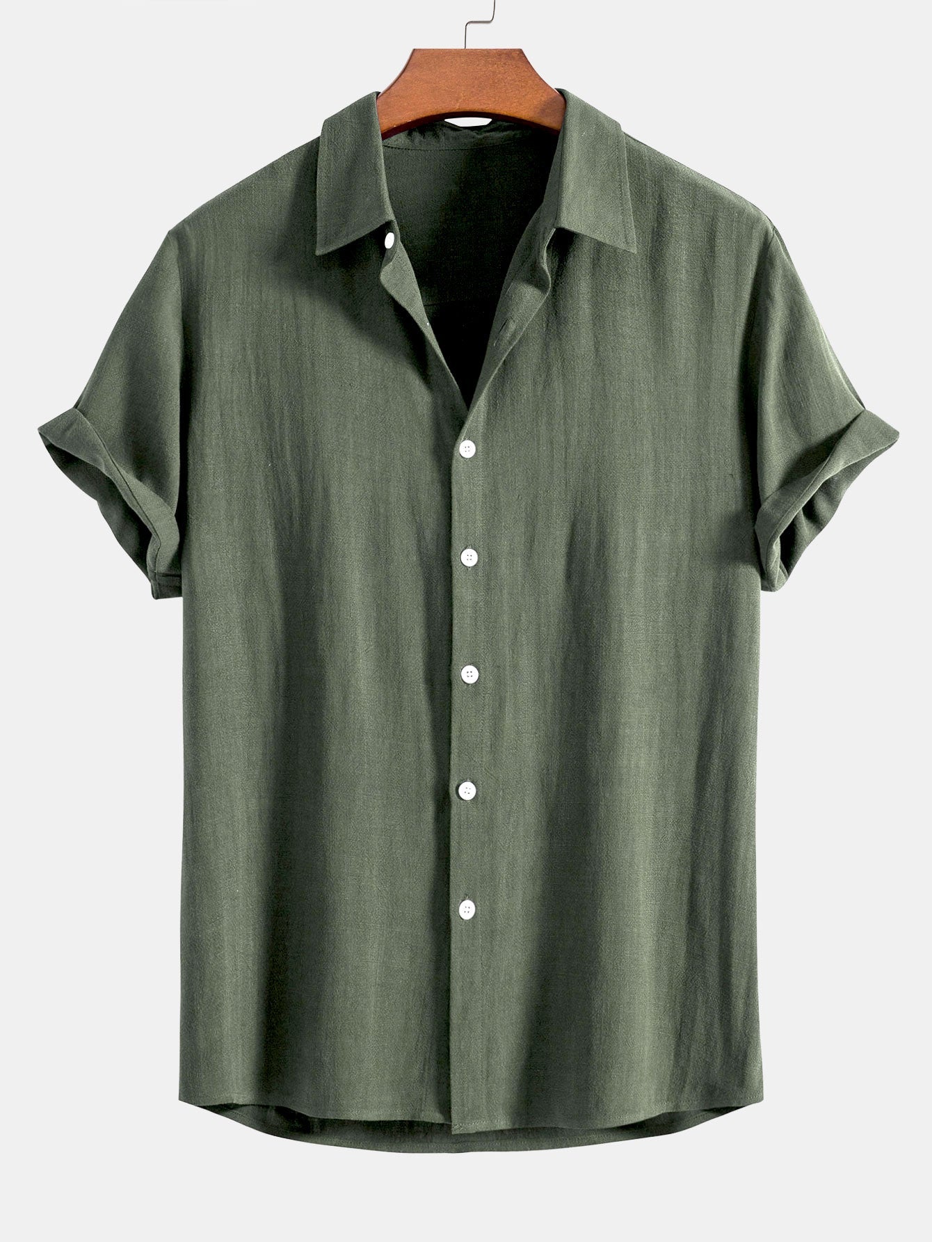 Linen-Rayon Blend Button-Up Shirt with Crinkle Textured 5" Drawstring Shorts