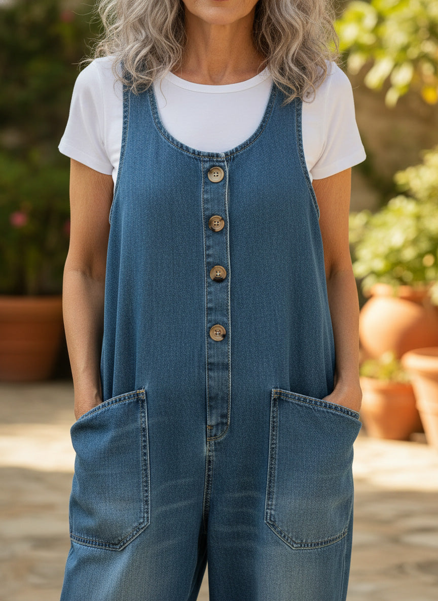 Women's Casual Cotton Vest and Denim Jumpsuit
