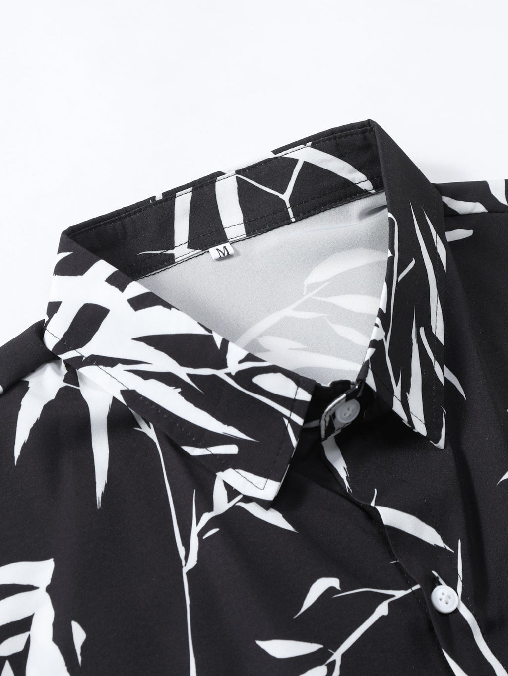 Bamboo Leaf Print Button-Up Shirt and Swim Shorts Set