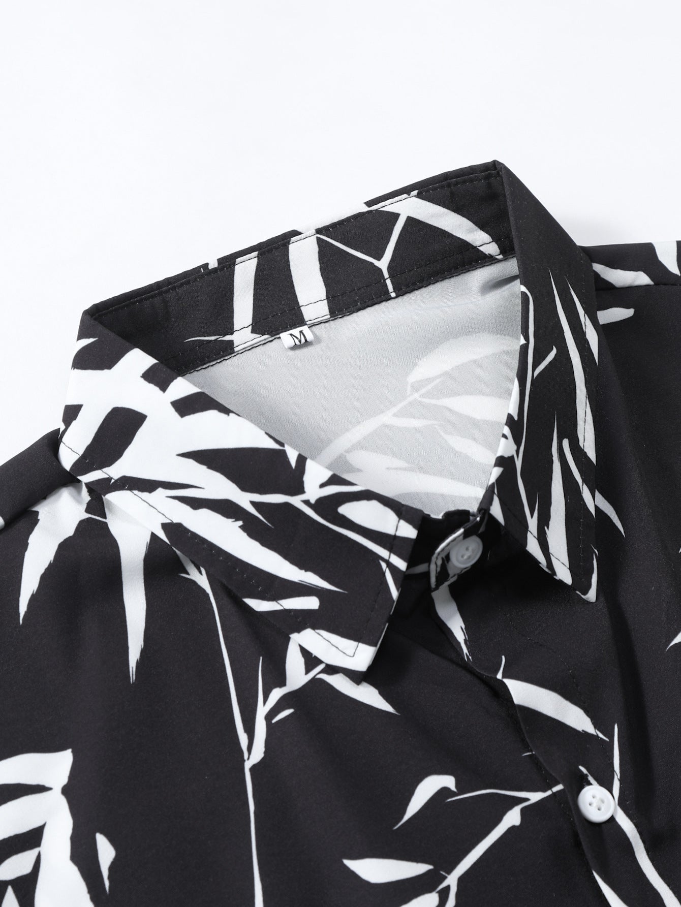 Bamboo Leaf Print Button-Up Shirt and Swim Shorts Set