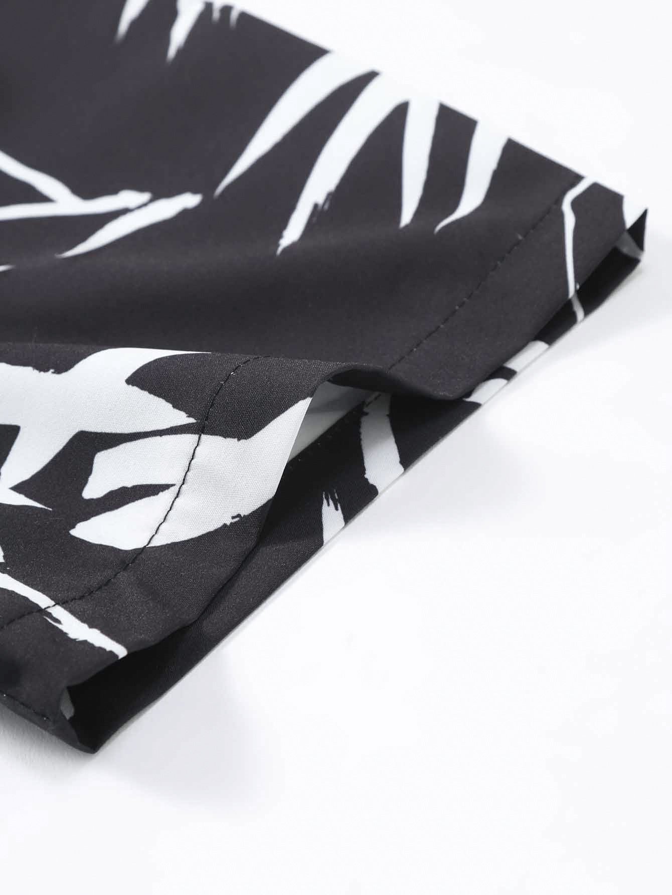 Bamboo Leaf Print Button-Up Shirt and Swim Shorts Set