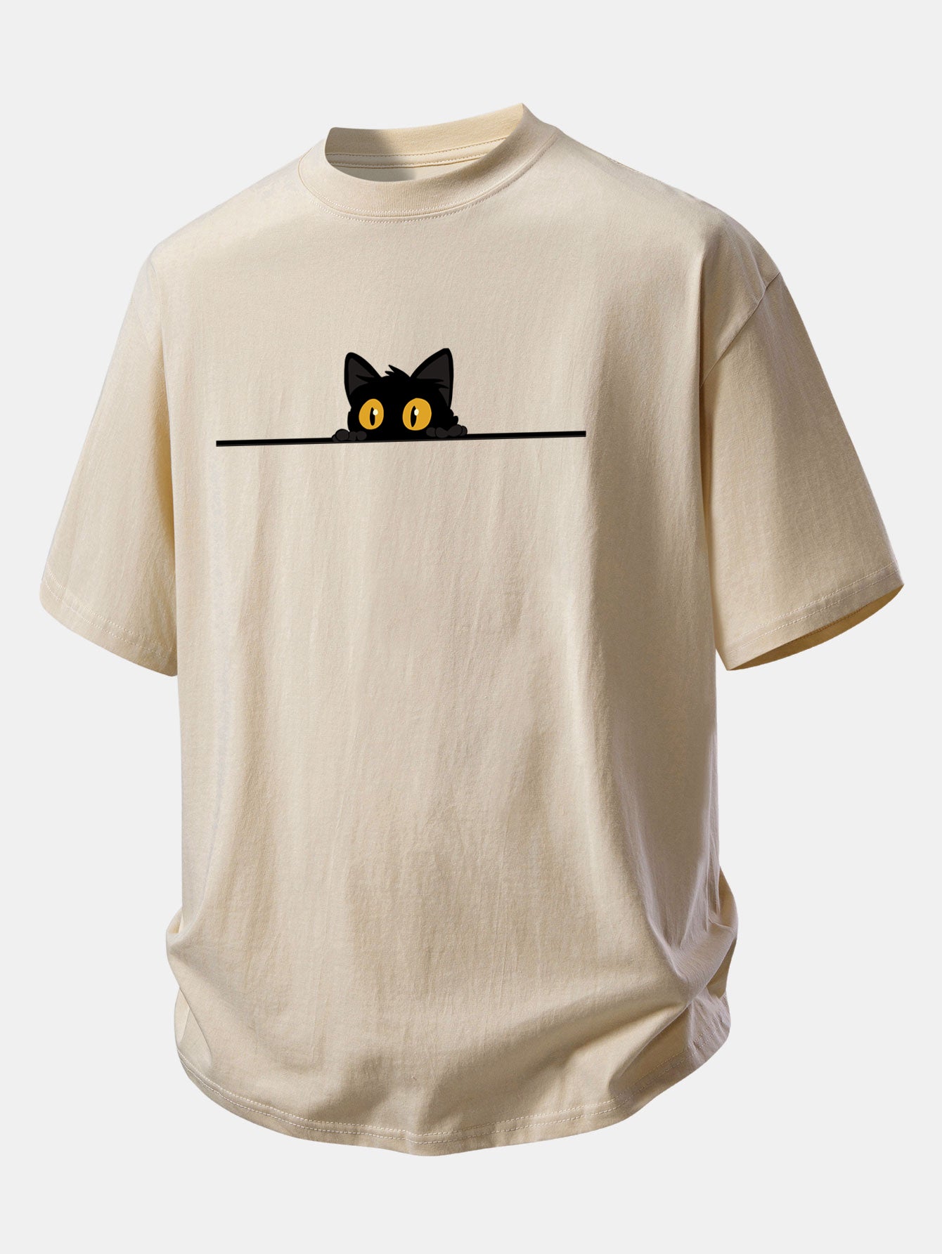 Comfortable Black Cat Print Cotton Tee