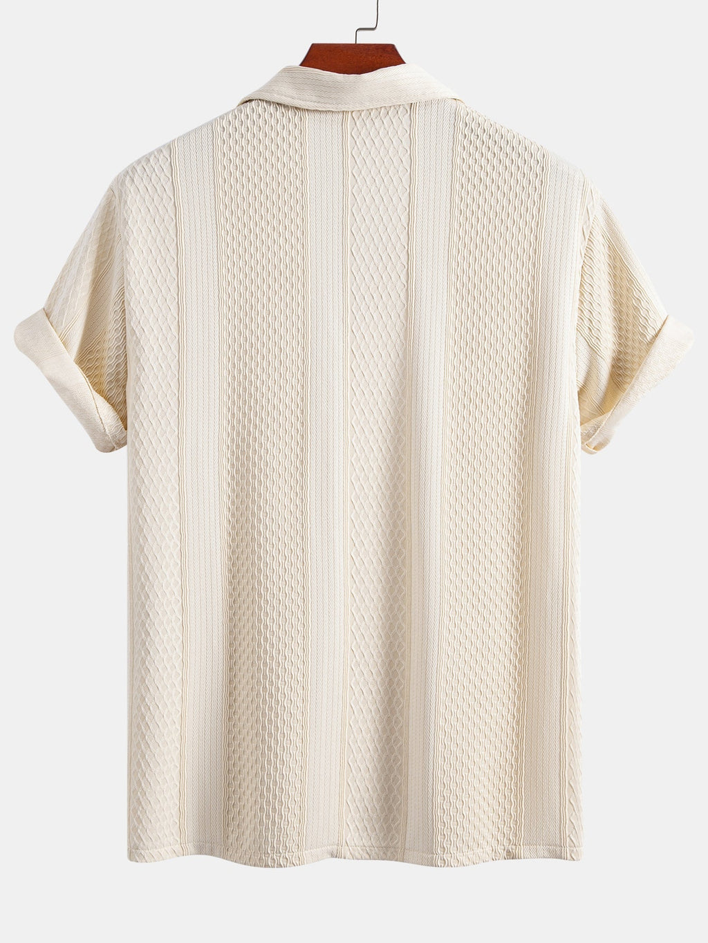 Geometric Jacquard Button-Up Shirt with Crinkle Textured Straight-Leg Pants