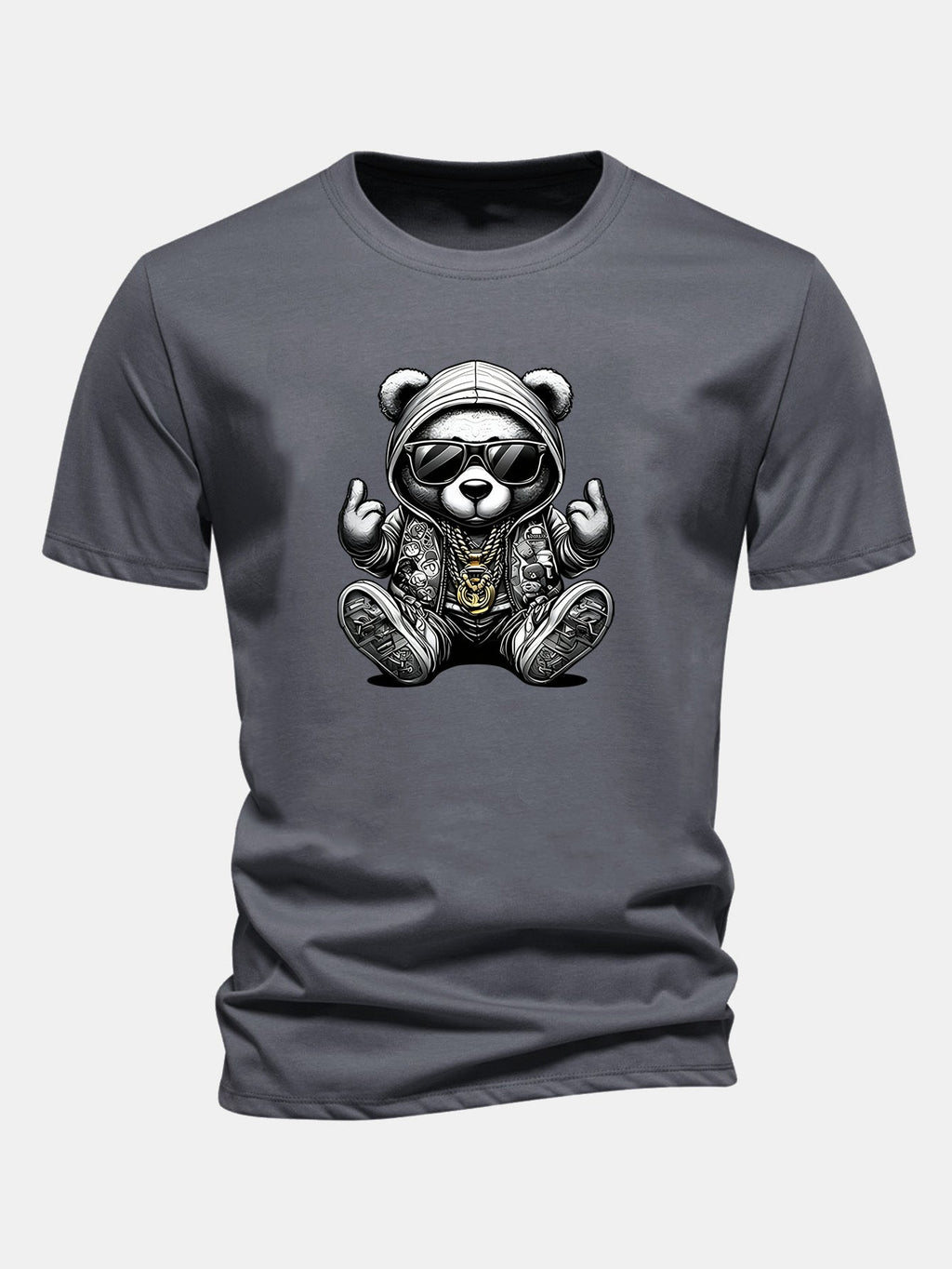 Classic Fit Cotton T-Shirt with Hip Hop Bear Graphic
