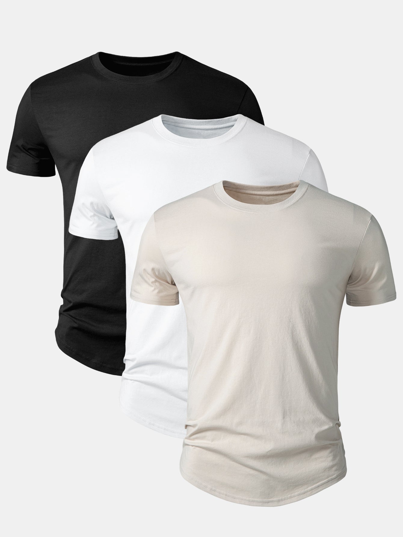 Set of 3 Essential Cotton Arc Hem T-Shirts