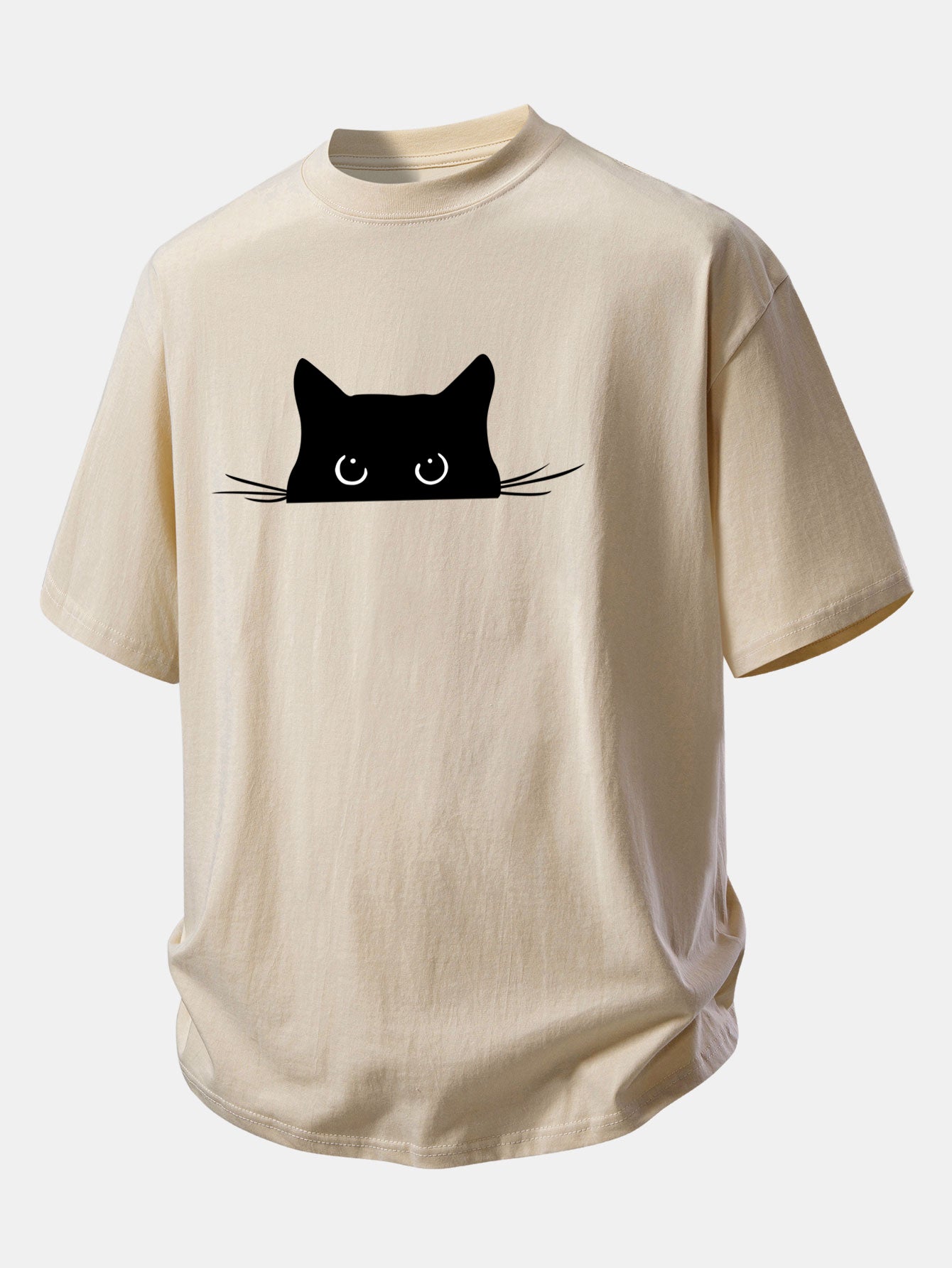 Comfortable Black Cat Print Cotton Tee