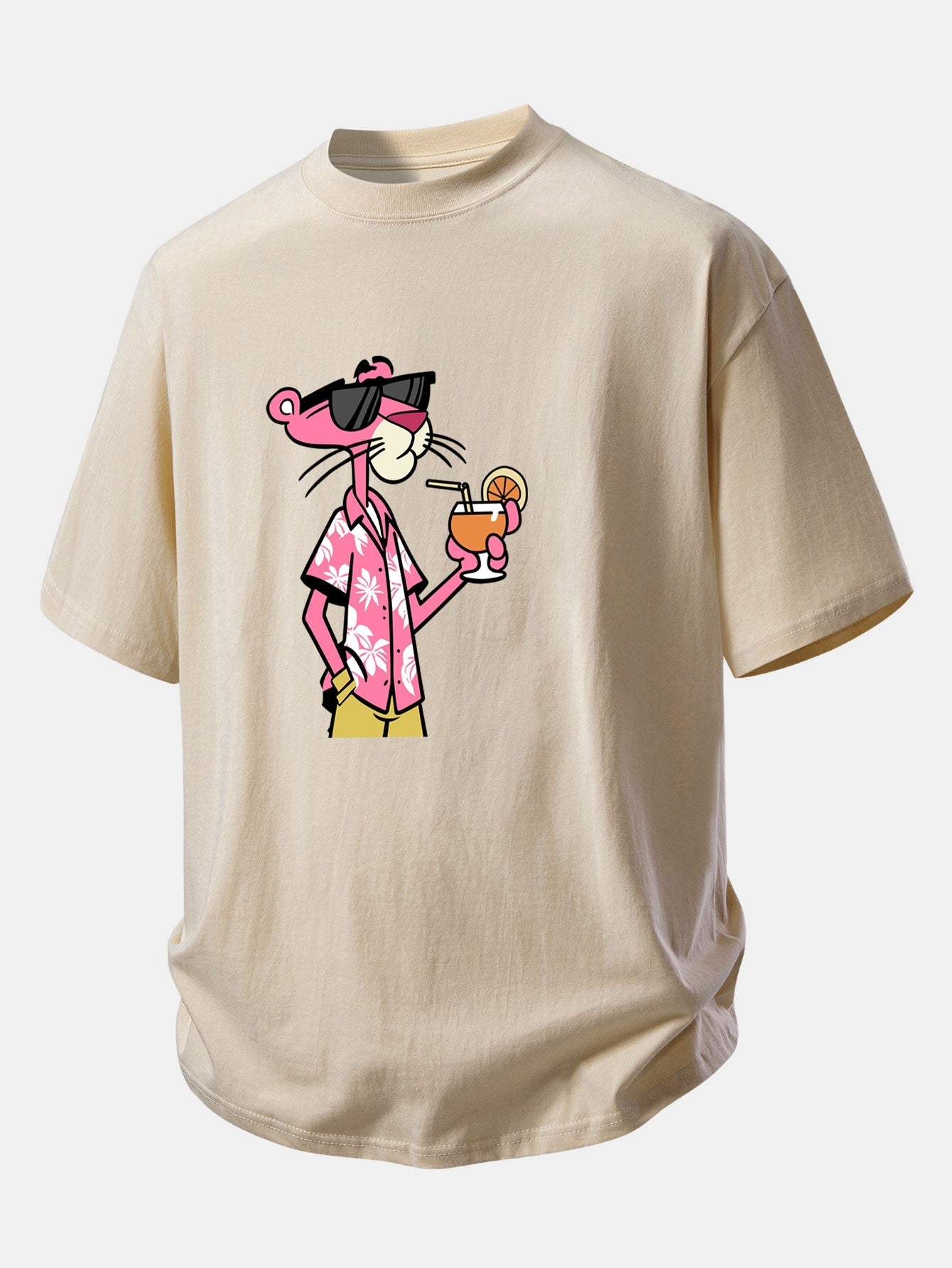 Relaxed Fit Pink Panther Print Cotton Tee for Vacation