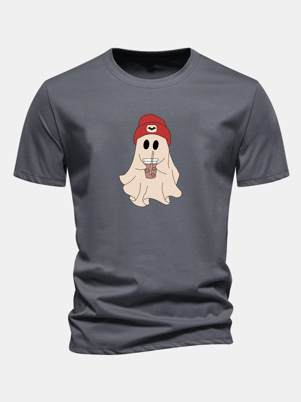 Classic Fit Red Cotton T-Shirt with Ghost Print