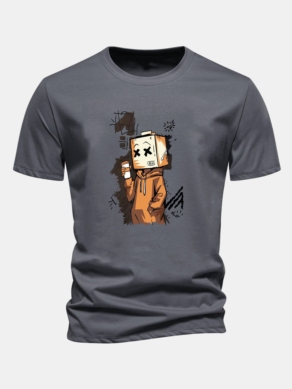 Classic Fit Cotton T-Shirt with Cartoon Box Head Design