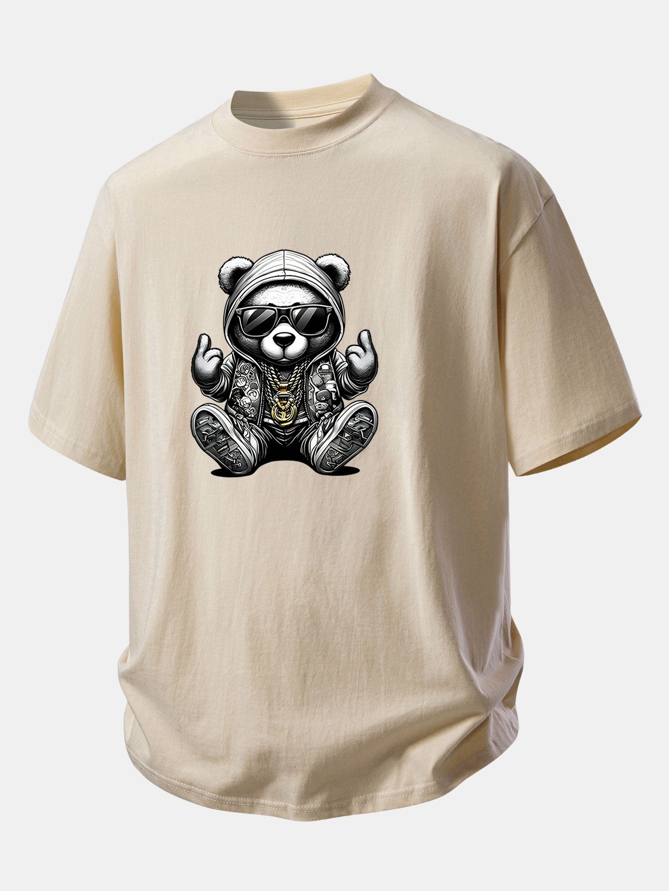 Comfortable Hip Hop Bear Graphic Cotton Tee