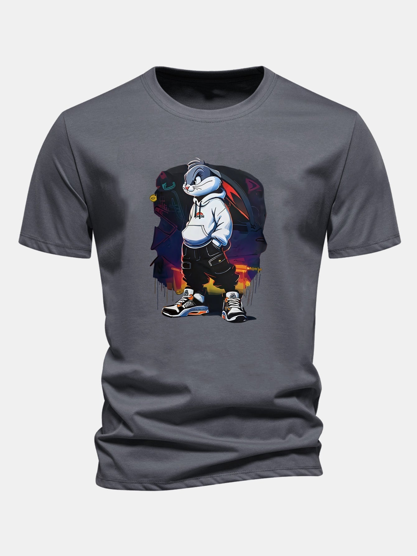 Classic Fit Cotton T-Shirt with Cartoon Rabbit Design