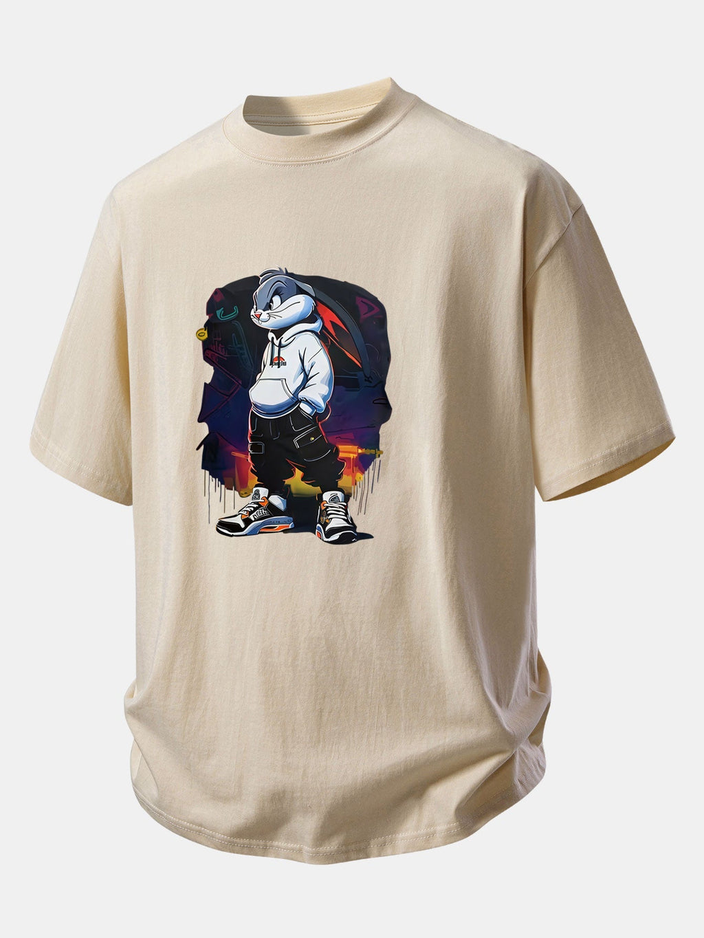 Casual Cartoon Rabbit Graphic Cotton Tee