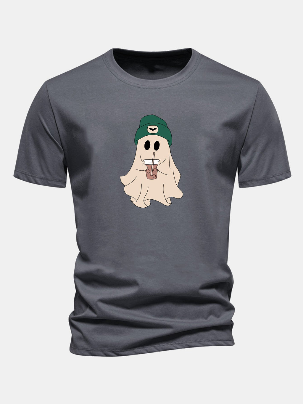 Regular Fit Dark Green Cotton T-Shirt with Ghost Print