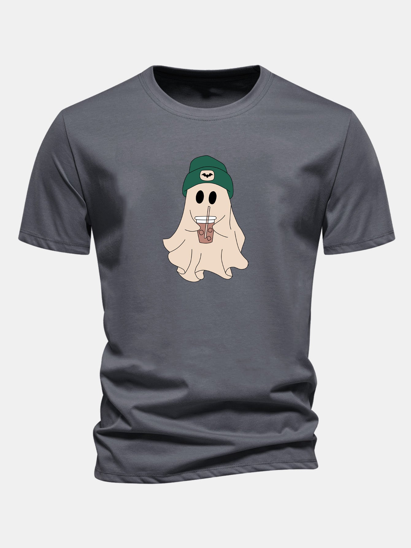 Regular Fit Dark Green Cotton T-Shirt with Ghost Print