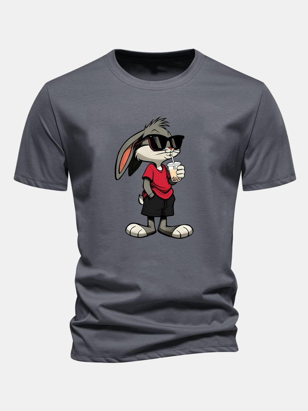Classic Fit Cotton T-Shirt with Cartoon Rabbit Design