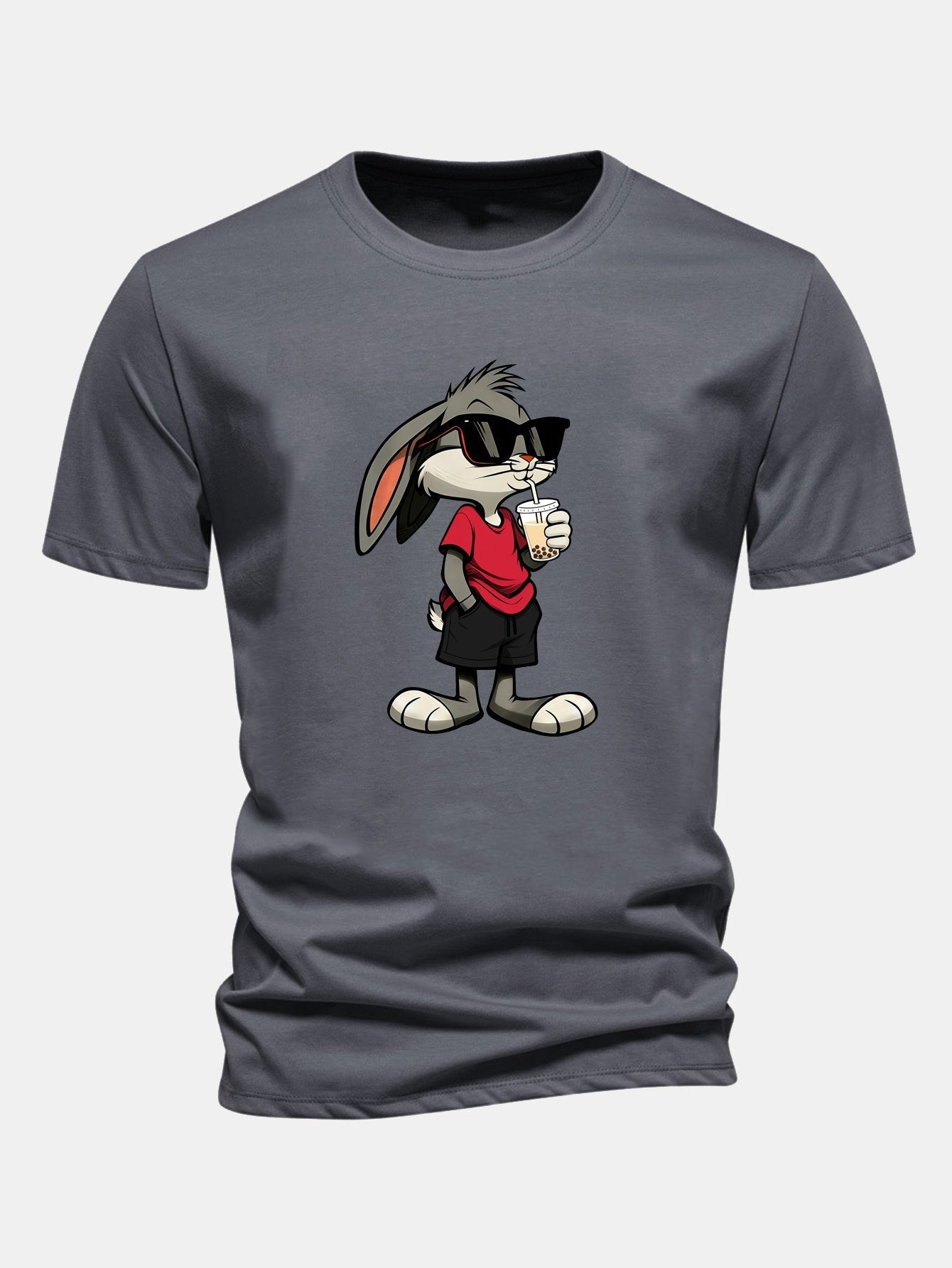 Classic Fit Cotton T-Shirt with Cartoon Rabbit Design