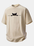 Comfortable Black Cat Graphic Cotton T-Shirt