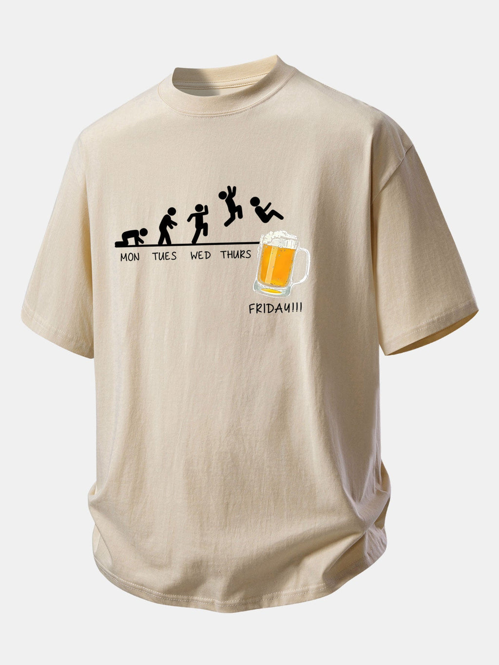 Comfort Fit Cotton T-Shirt with Beer Weekly Plan Print