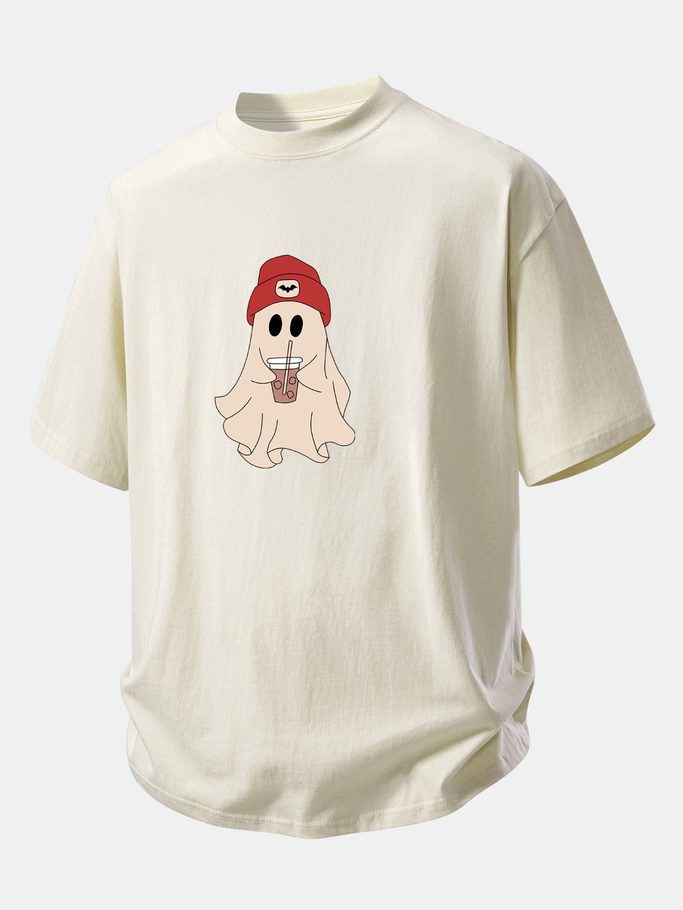 Comfortable Red Ghost Print Cotton T-Shirt