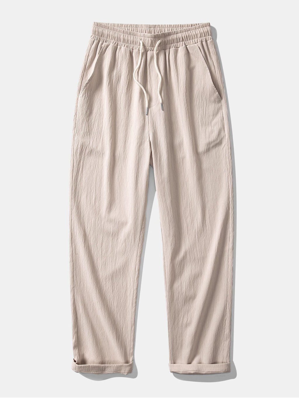 Textured Crinkle Button-Up Shirt with Straight-Leg Trousers