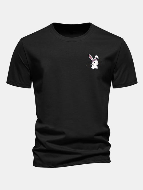 Classic Fit Cotton T-Shirt with Fitness Rabbit Print