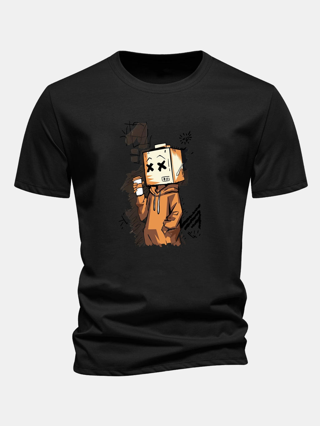 Classic Fit Cotton T-Shirt with Cartoon Box Head Design