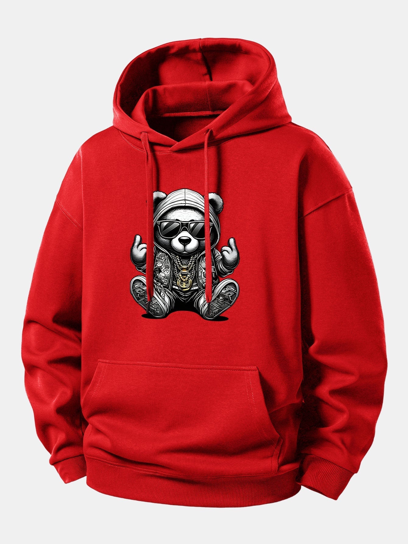 Relaxed Fit Hoodie with Hip Hop Bear Graphic