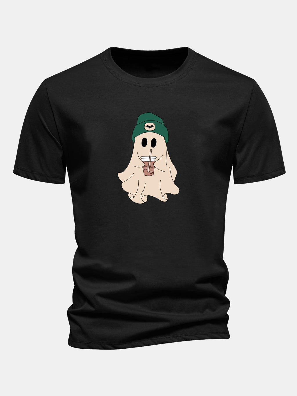 Regular Fit Dark Green Cotton T-Shirt with Ghost Print