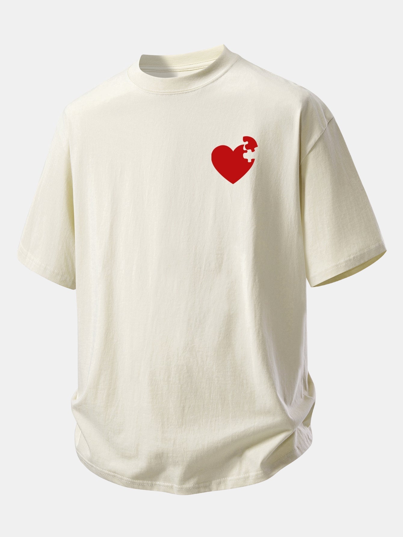 Comfortable Heart Puzzle Print Cotton Tee