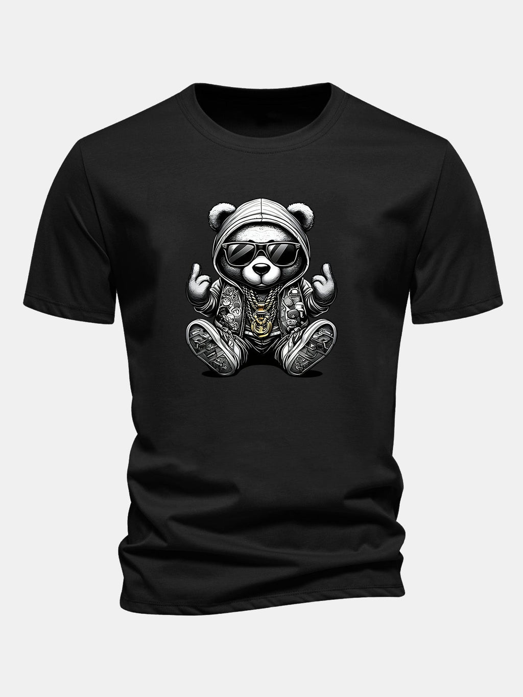 Classic Fit Cotton T-Shirt with Hip Hop Bear Graphic
