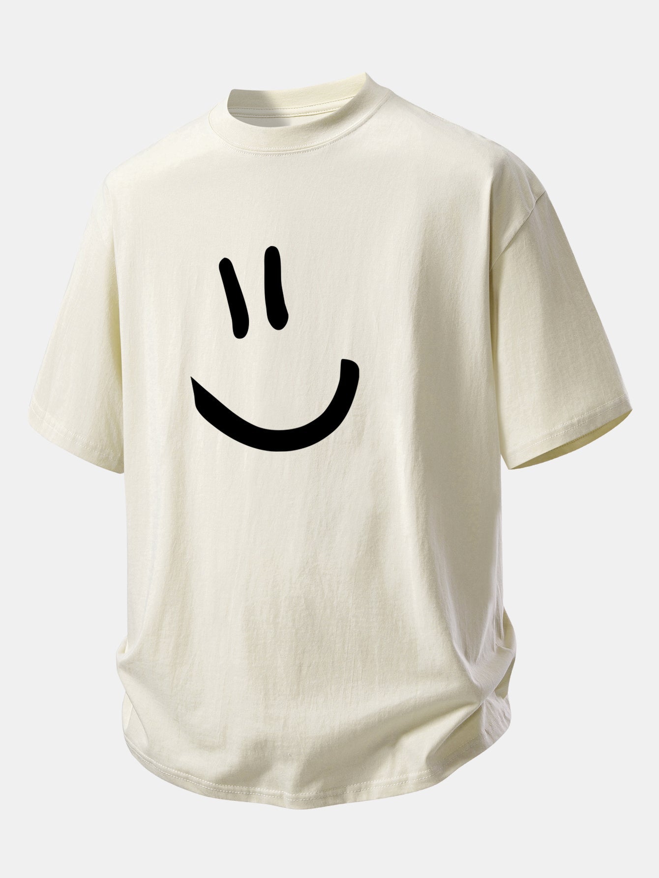 Comfortable Relaxed Fit Cotton T-Shirt with Smiley Face Design