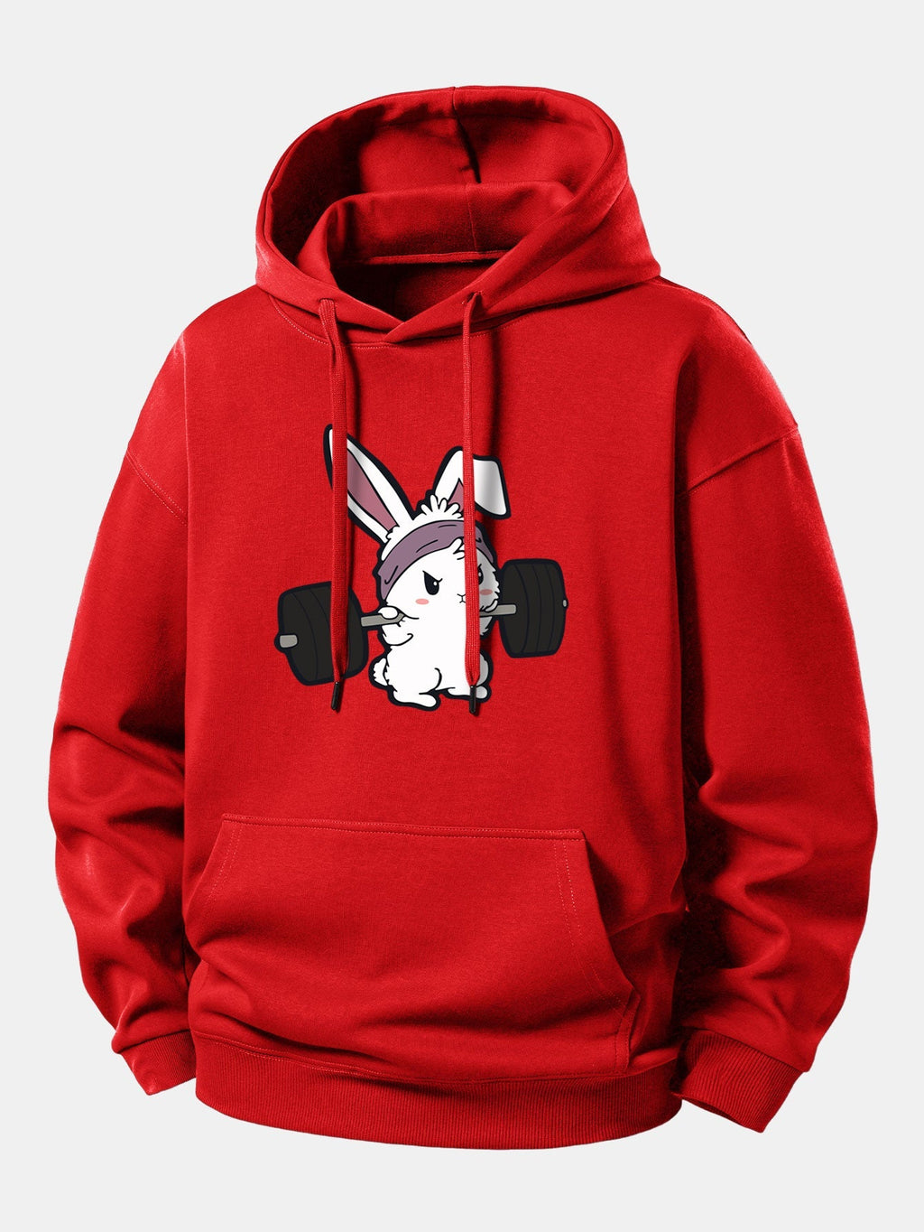 Relaxed Fit Hoodie with Fitness Rabbit Print