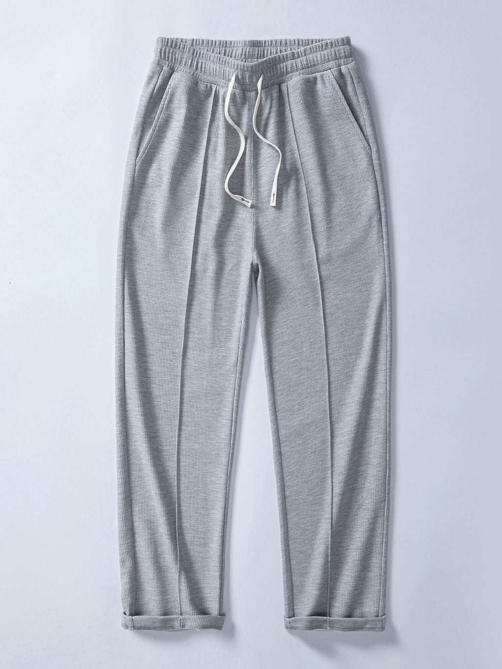 Comfortable 2-in-1 Notched Collar Waffle T-Shirt & Pleated Waffle Straight Leg Pants