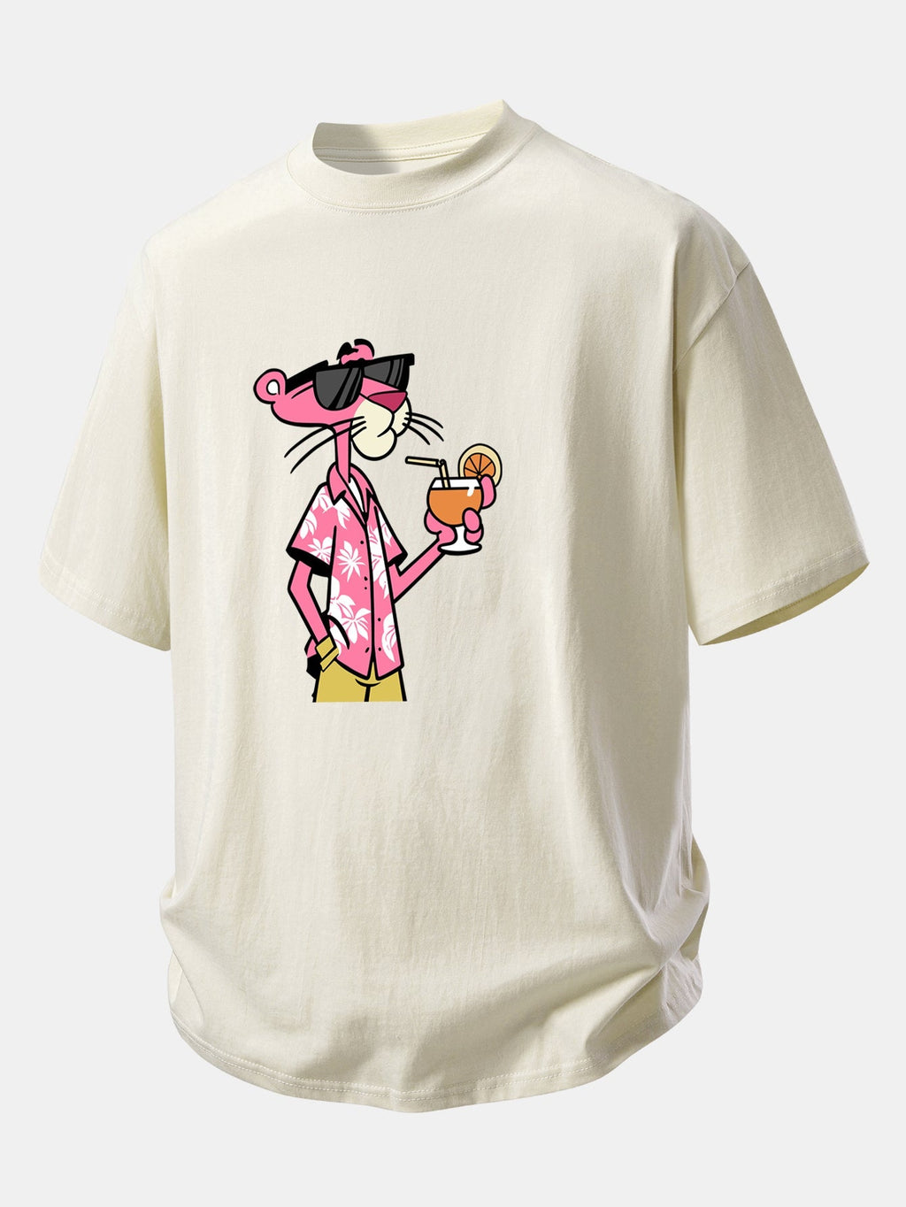 Relaxed Fit Pink Panther Print Cotton Tee for Vacation