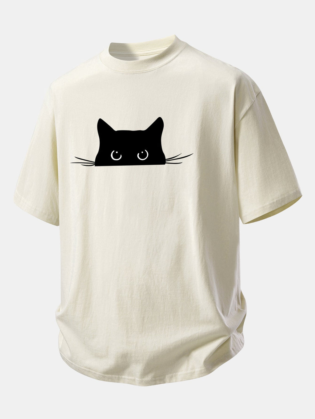 Comfortable Black Cat Print Cotton Tee
