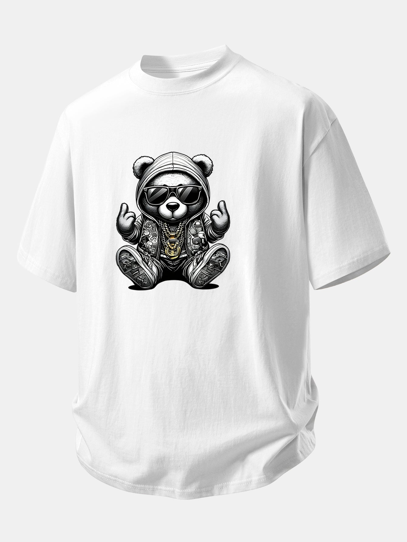 Comfortable Hip Hop Bear Graphic Cotton Tee