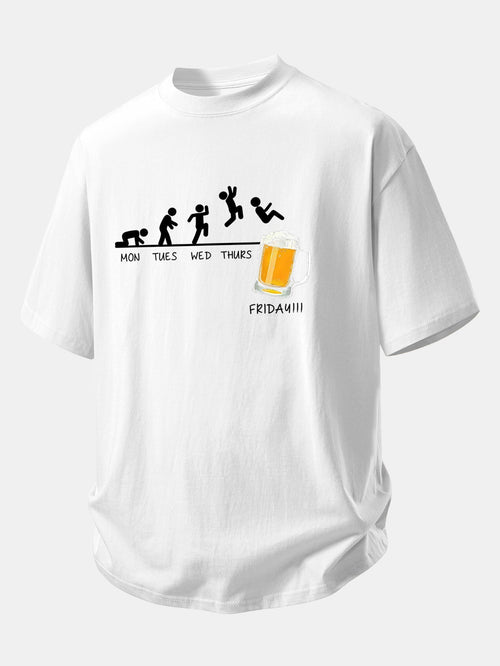 Comfort Fit Cotton T-Shirt with Beer Weekly Plan Print