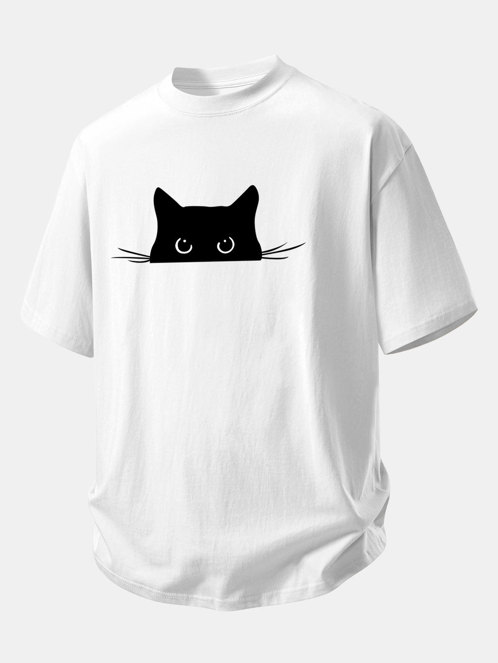 Comfortable Black Cat Print Cotton Tee