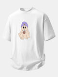 Relaxed Fit Purple Cotton T-Shirt with Ghost Print