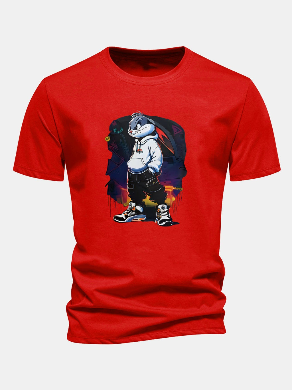 Classic Fit Cotton T-Shirt with Cartoon Rabbit Design