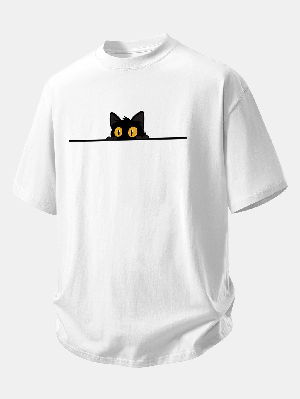 Comfortable Black Cat Print Cotton Tee