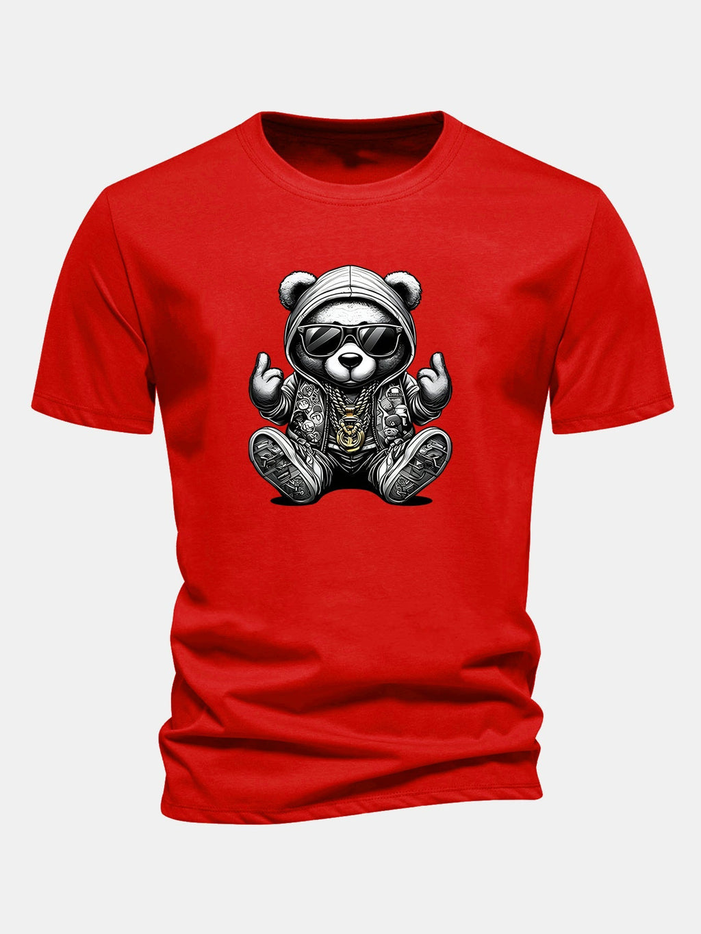 Classic Fit Cotton T-Shirt with Hip Hop Bear Graphic