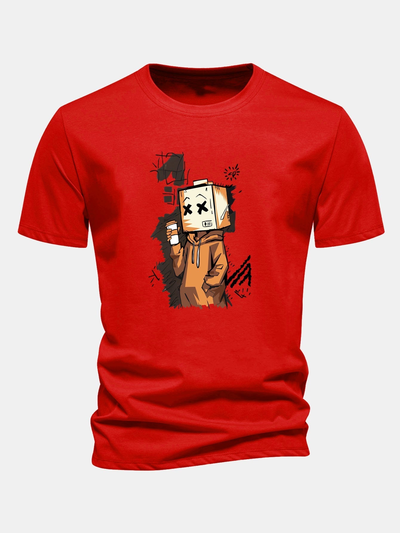 Classic Fit Cotton T-Shirt with Cartoon Box Head Design