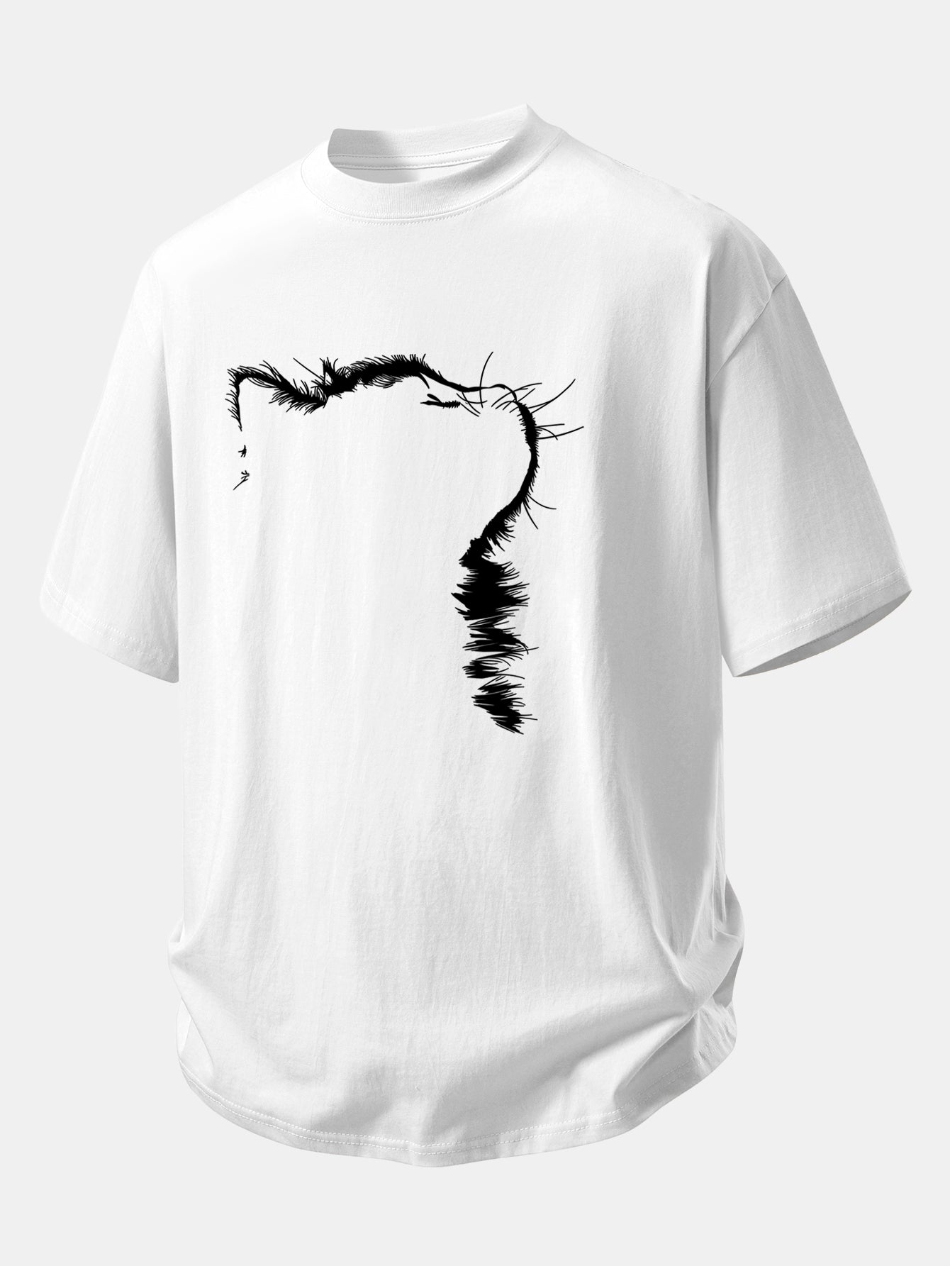 Comfortable Cat Print Cotton T-Shirt with Relaxed Fit