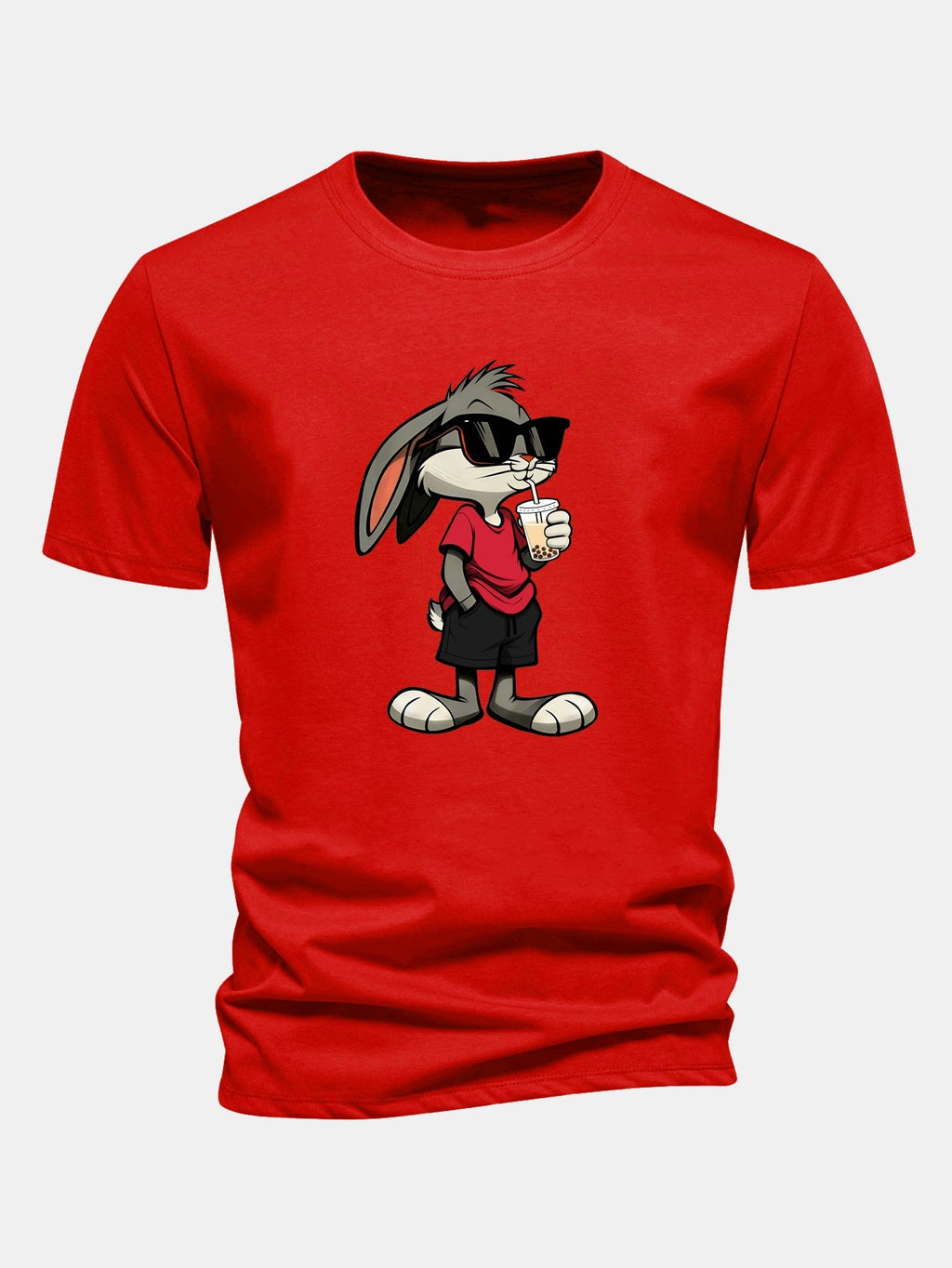 Classic Fit Cotton T-Shirt with Cartoon Rabbit Design