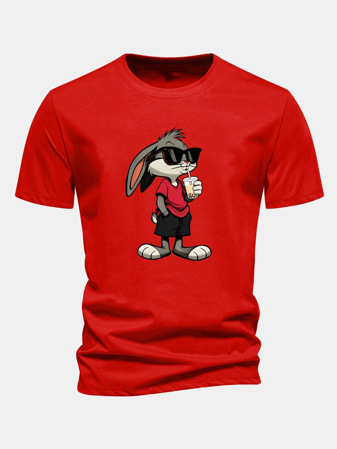 Classic Fit Cotton T-Shirt with Cartoon Rabbit Design