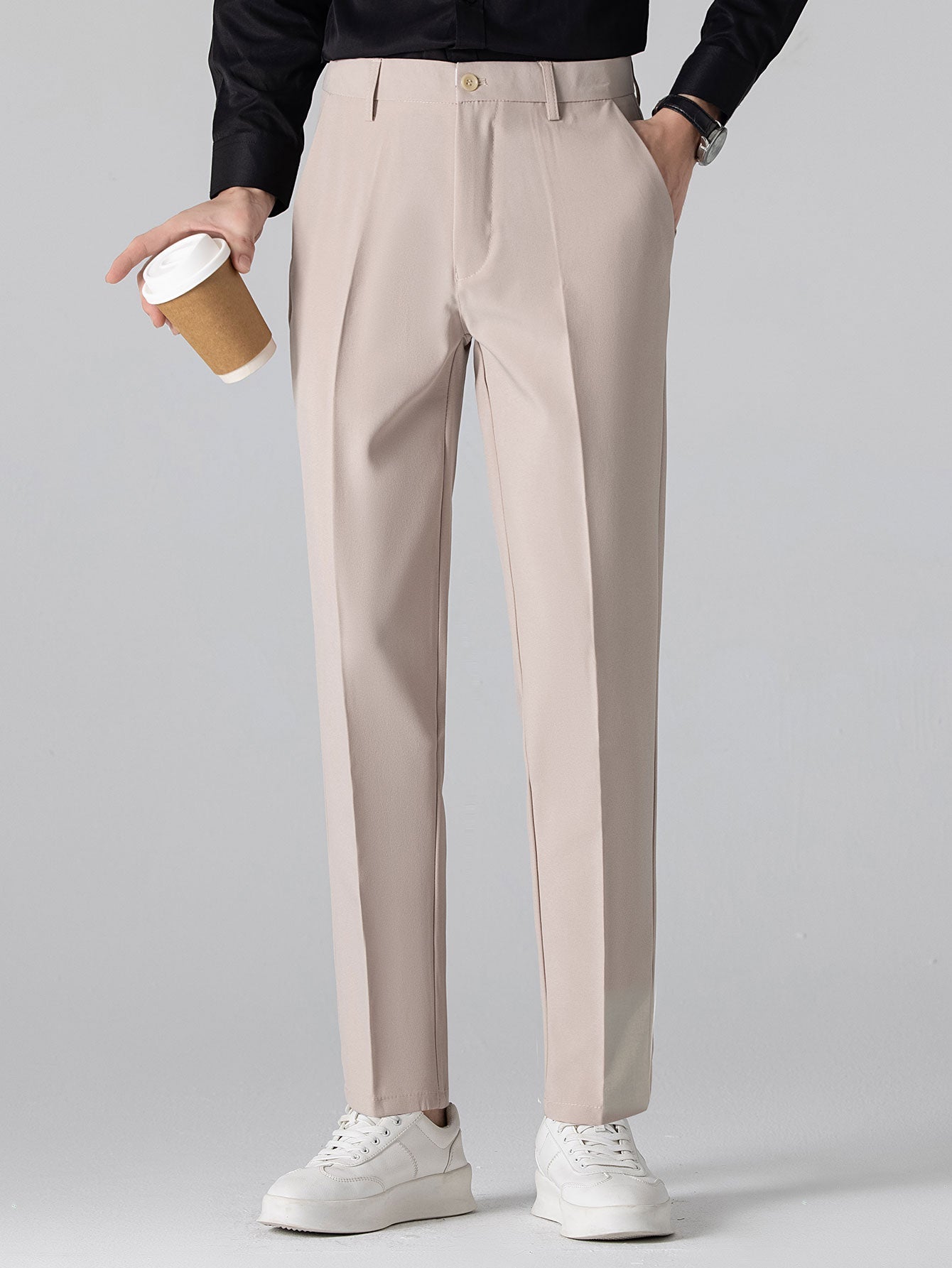 Twisted Jacquard Knit Polo with Contrast Trim & Slim Fit Tapered Trousers