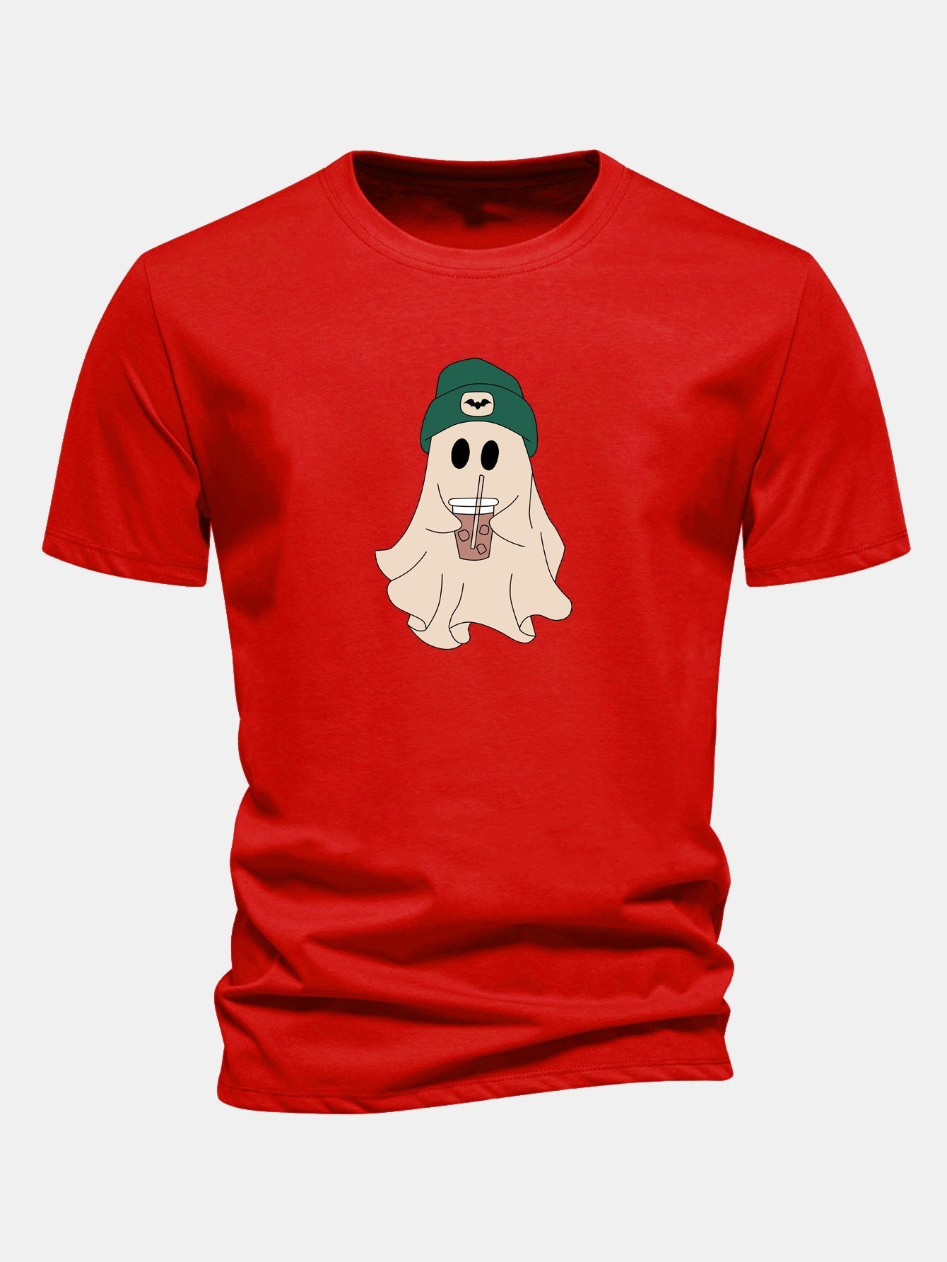 Regular Fit Dark Green Cotton T-Shirt with Ghost Print